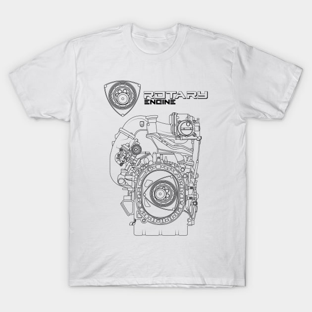 Mazda RX-7 FC FD RX-8 engine Vankel rotary engine blueprint text T-Shirt by dygus